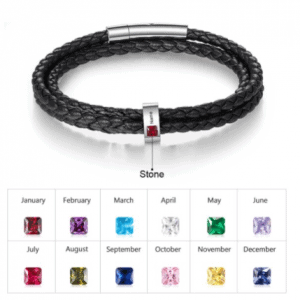 Stainless Steel Personalised Rope Bracelet with 1 Name & 1 Birthstone