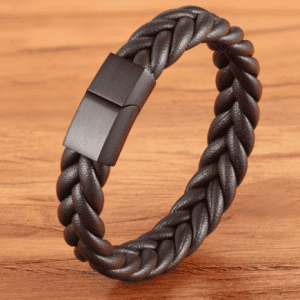 Men's Black Stainless Steel Leather Bracelet