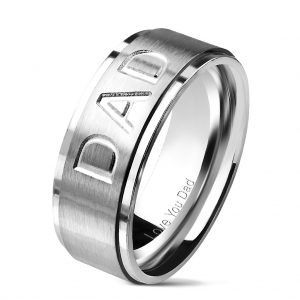 "DAD" Deep Cut Centre and "Love You Dad" Engraved Inside of Ring Stepped Edges Stainless Steel Ring