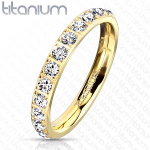 CZ Around PVD Gold on Solid Titanium Eternity Band Rings