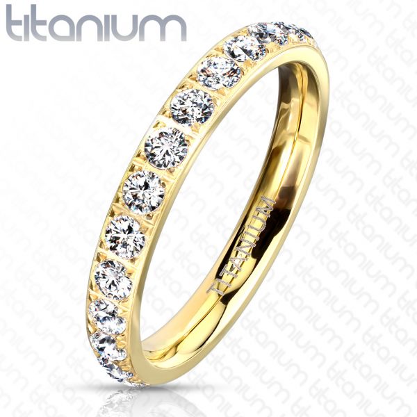 CZ Around PVD Gold on Solid Titanium Eternity Band Rings