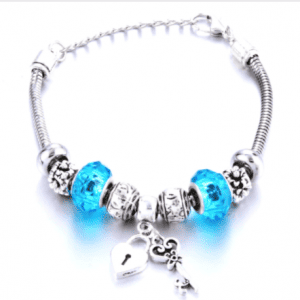 Blue & Silver Lock & Key Charm Bracelet