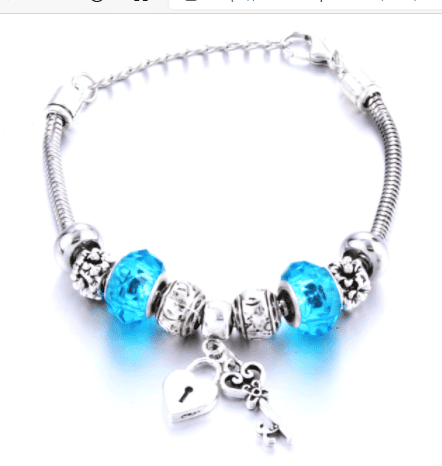 Blue & Silver Lock & Key Charm Bracelet