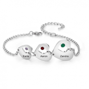 Customised 3 Heart & Birthstone Bracelet