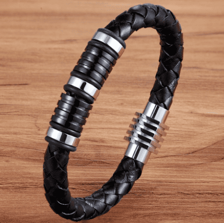 Men's Stainless Steel Bolt Leather Bracelet