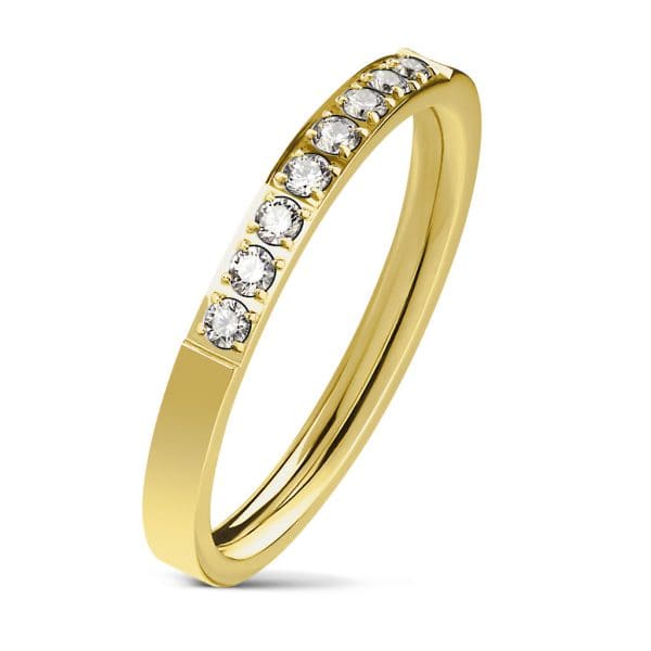 8 CZ Single Lined Gold IP Ring