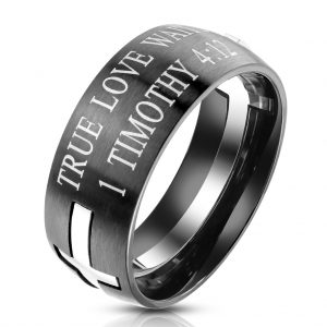 Black IP Stainless Steel Ring with Timothy 4:12 Bible Verse