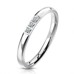 Triple CZ Centre Stainless Steel Band Ring