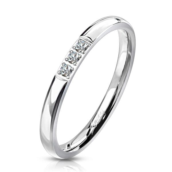 Triple CZ Centre Stainless Steel Band Ring