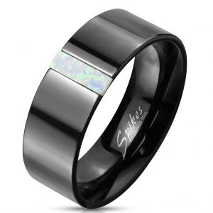 Rectangular Opal on Black Stainless Steel Ring