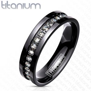 Black and CZ Stone Band Ring Solid Titanium
