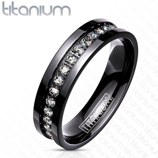 Black and CZ Stone Band Ring Solid Titanium