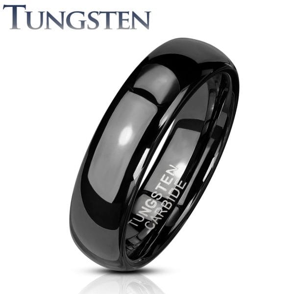 High Polish Black Tungsten Wedding Band Dome and Black Interior