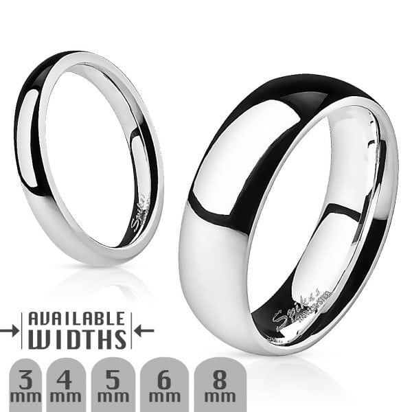 Glossy Mirror Polished Traditional Wedding Band Ring 316L Stainless Steel