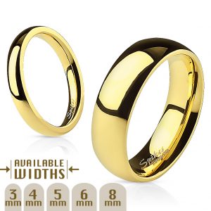 Glossy Mirror Polished Gold IP Traditional Wedding Band Ring 316L Stainless Steel