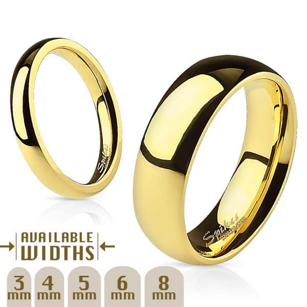 Glossy Mirror Polished Gold IP Traditional Wedding Band Ring 316L Stainless Steel