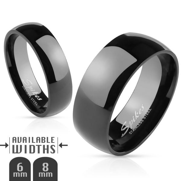 Glossy Mirror Polished Black IP Dome Band Ring