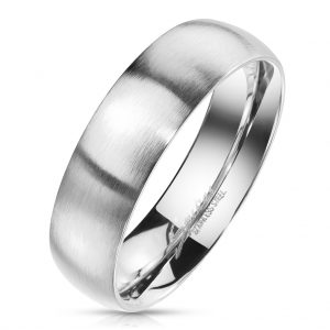 Matte Finish Surface and Shiny Polished Sides and Inside Classic Dome Stainless Steel Band Ring