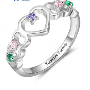 Personalised 5 Birthstone Promise Ring With Your Engraved Inscription