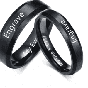 Personalised Black Gun Colour Stainless Steel Couple Rings