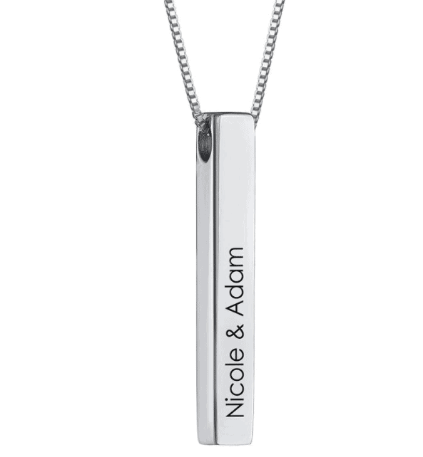 3D Engraved Bar Necklace in Sterling Silver