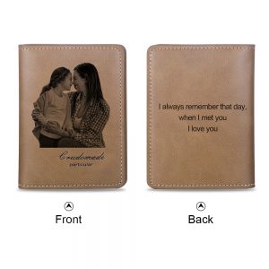 Custom Photo Engraved Brown Bifold Wallet