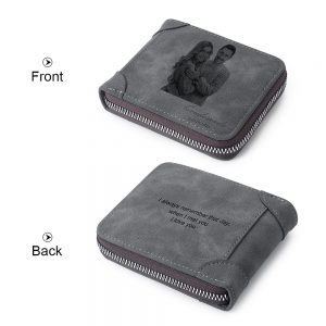 Custom Photo Engraved Bifold Wallet with Zip in Gray Colour