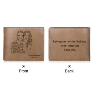 Custom Photo Engraved Brown Bifold Wallet