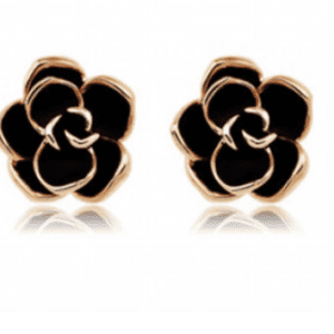 Rose Gold & Black Flower Stud Earrings