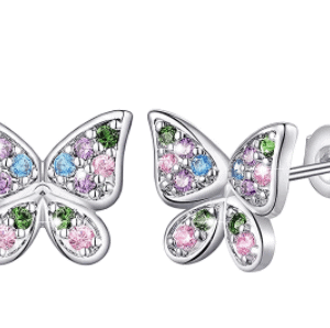 Sterling Silver Butterfly CZ Stone Stud Earrings