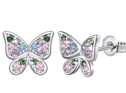 Sterling Silver Butterfly CZ Stone Stud Earrings