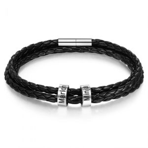 Men's Stainless Steel Personalised Name Plate 2 Braided Bracelet (2 names)