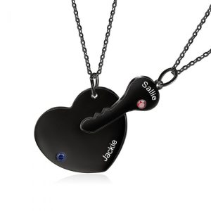 Birthstone Personalised Stainless Steel Necklace in Black