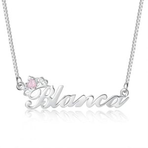 Birthstone & Engraved Name Necklace