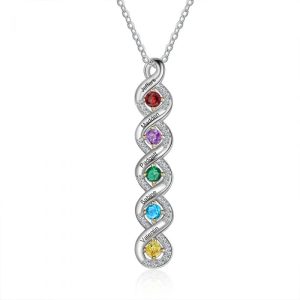Stunning Sterling Silver 5 Name 5 Birthstone Bar Necklace