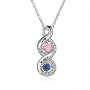 Stunning Sterling Silver 2 Name 2 Birthstone Bar Necklace