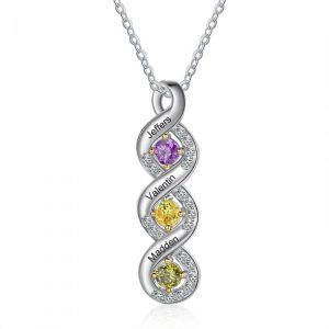 Stunning Sterling Silver 3 Name 3 Birthstone Bar Necklace