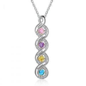 Stunning Sterling Silver 4 Name 4 Birthstone Bar Necklace