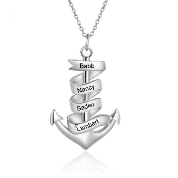Anchor Pendant Necklace with 4 Names