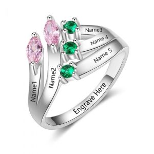 Personalised 925 Sterling Silver 5 Name & 5 Birthstone Ring
