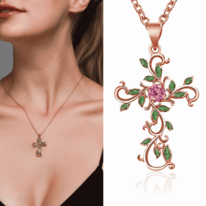 Creative Leaf Cross Rose Gold Necklace