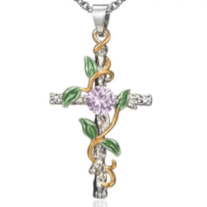 Creative Leaf Winding Cross Silver with Rose Gold Necklace