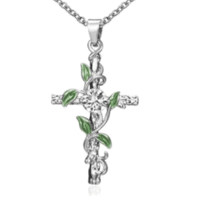Creative Leaf Winding Cross Silver Necklace
