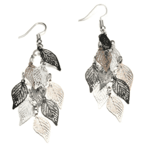 Elegant Boho Leaf Dangle Earrings - Black & Silver