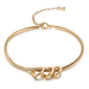 Personalised Heart Charm Anklet in Gold (3 Hearts)