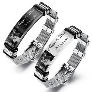 Stainless Steel Men's Photo Bracelet with Engraving