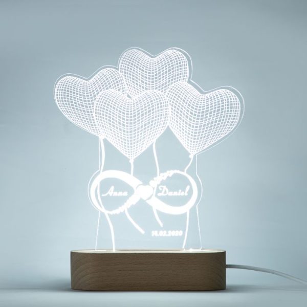 Personalised Heart Balloons with Infinity Acrylic Lamp