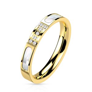 CZ Paved Center with Mother of Pearl Inlaid Sides Gold Ring