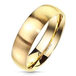 Matte Finish Surface and Shiny Polished Sides and Inside Classic Dome Gold PVD Stainless Steel Band Rings