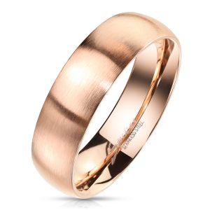 Matte Finish Surface and Shiny Polished Sides and Inside Classic Dome Rose Gold PVD Stainless Steel Band Rings